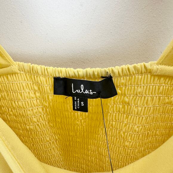 Lulus Summer Invite Yellow Tie-Strap Tiered Midi Dress Party Cocktail Small NWT - Picture 8 of 11